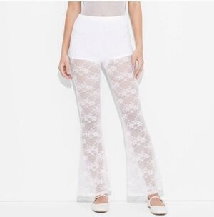 Women's Mid-Rise Flare Sheer Lace Pants - Wild Fable White XXS